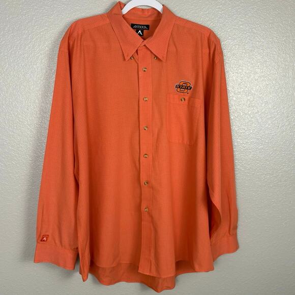 Antigua Orange and White Plaid OSU Size XL Men’s Long Sleeved Dress Shirt - Picture 1 of 11
